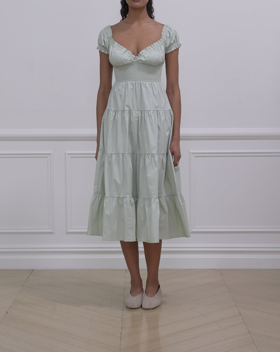 Puff Sleeve Smocked Midi Dress