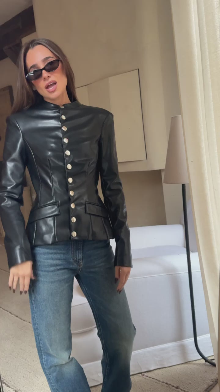 Vegan Leather Military Jacket