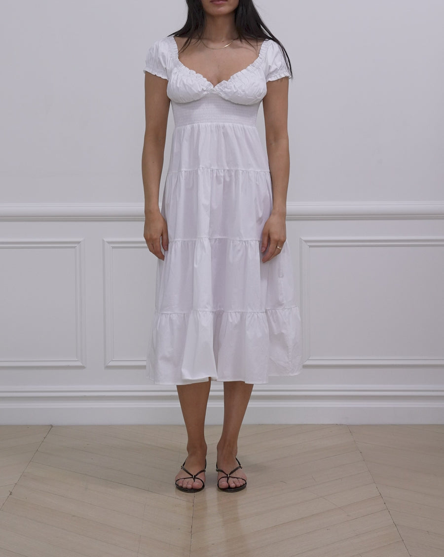 Puff Sleeve Smocked Midi Dress