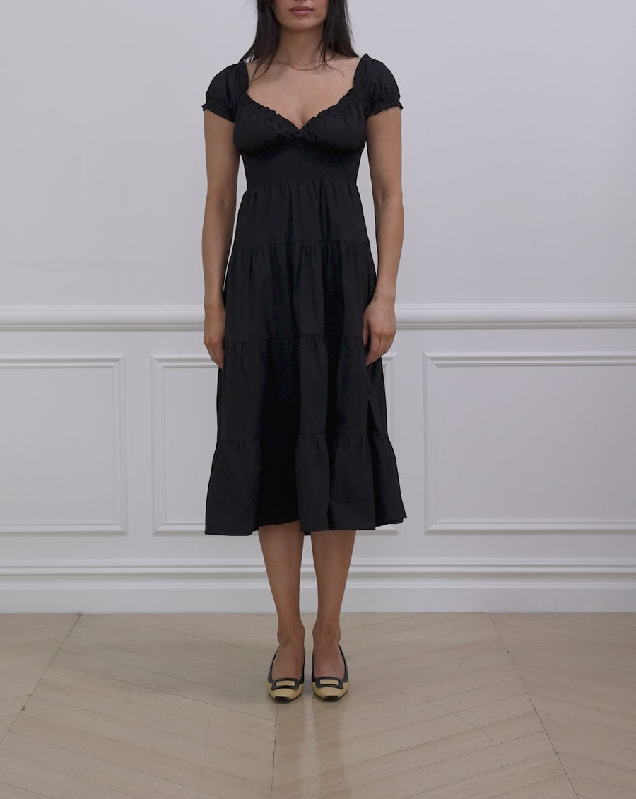 Puff Sleeve Smocked Midi Dress